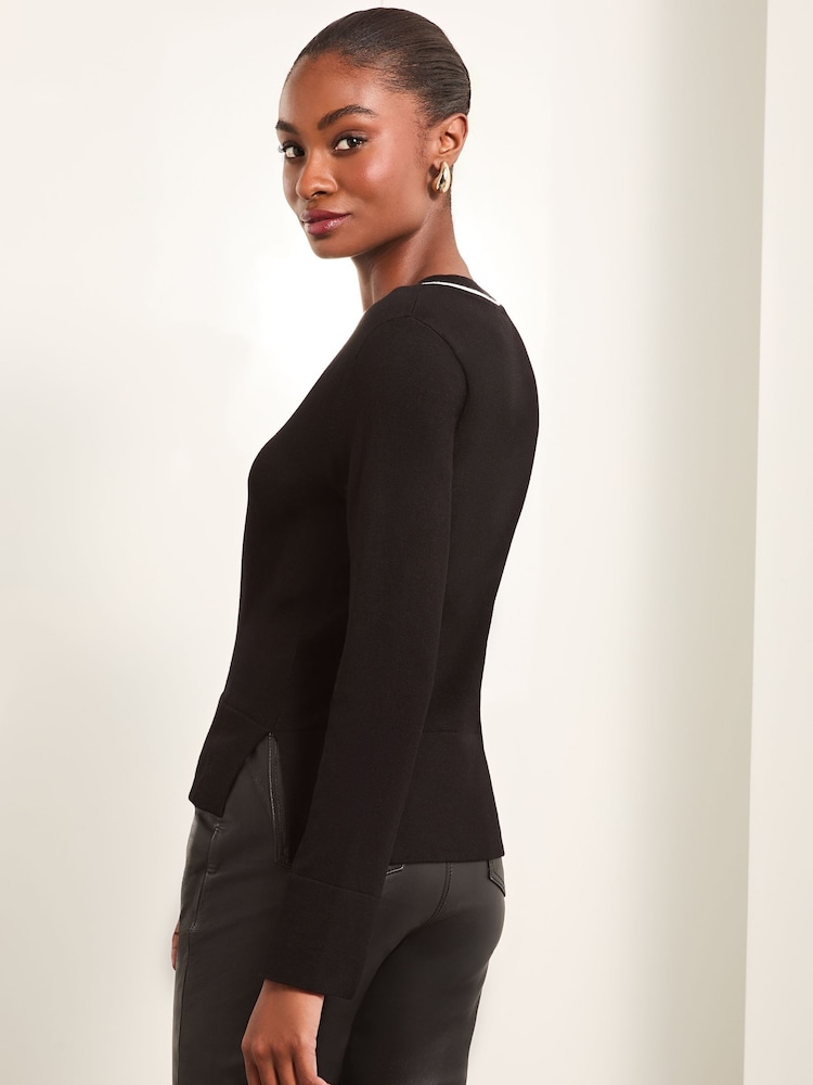 Lipsy Black Fine Gauge V-Neck Longline Knitted Jumper - Image 4 of 4