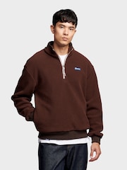 Penfield Brown Mens Quarter Zip funnel Neck Fleece Sweatshirt - Image 1 of 8