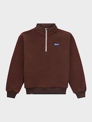 Penfield Brown Mens Quarter Zip funnel Neck Fleece Sweatshirt - Image 5 of 8