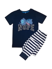 Brands In Blue Boys 100% Cotton Disney Lilo And Stitch Nope Stripes Pyjamas - Image 2 of 3