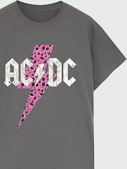 Brands In Grey ACDC Leopard Pink Women Charcoal Boyfriend Fit Music T-Shirt - Image 3 of 3