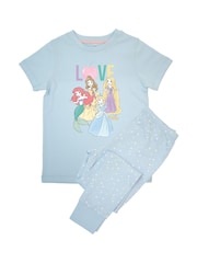 Brands In Blue Girls Baby 100% Cotton Disney Princess Love Stars Pyjamas - Image 1 of 3