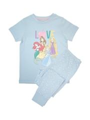 Brands In Blue Girls Baby 100% Cotton Disney Princess Love Stars Pyjamas - Image 2 of 3