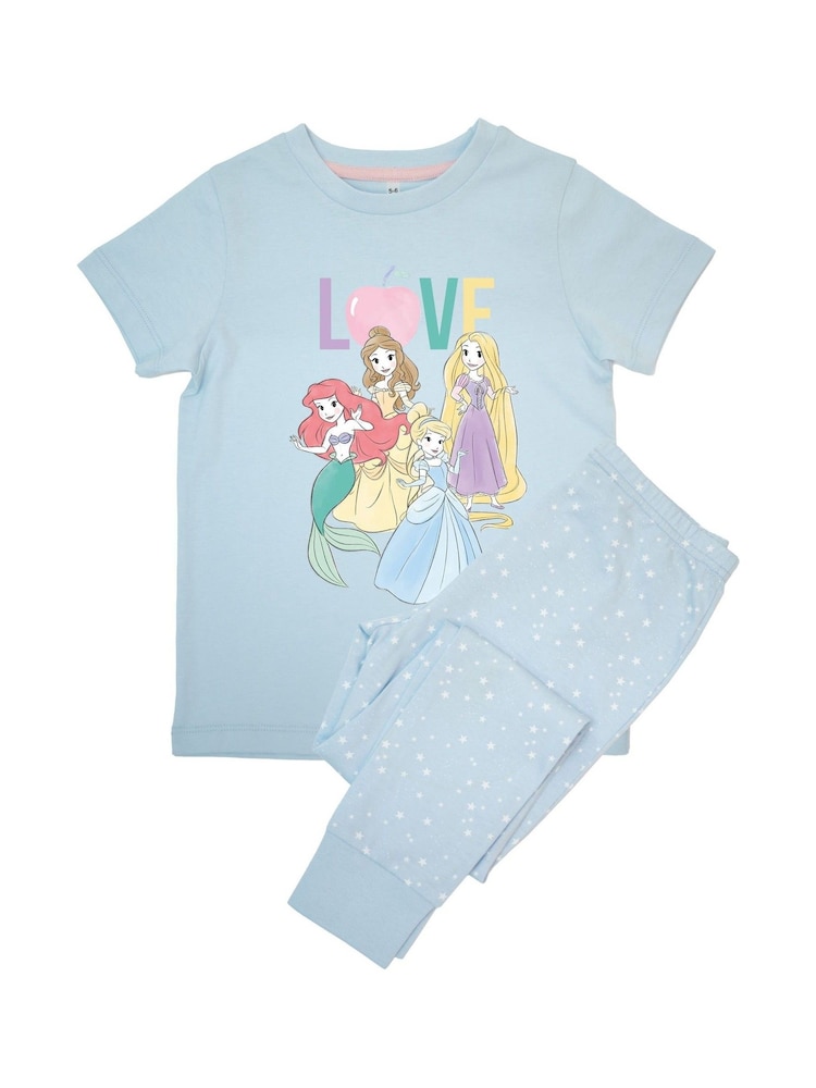 Brands In Blue Girls Baby 100% Cotton Disney Princess Love Stars Pyjamas - Image 2 of 3