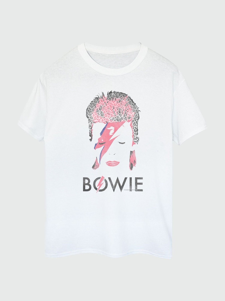 Brands In White David Bowie Aladdin Sane Leopard Women Boyfriend Fit Music T-Shirt - Image 2 of 3
