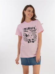 Brands In Pink Women Boyfriend Fit Leopard Print 100% Cotton Disney Minnie Mouse T-Shirt - Image 1 of 3