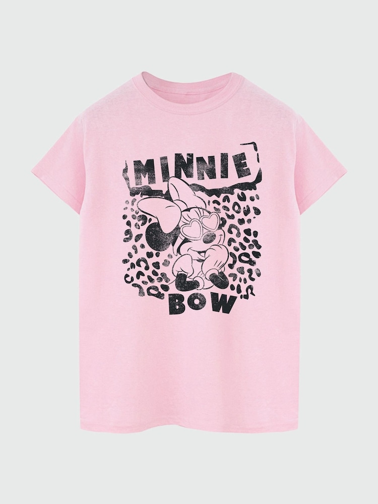 Brands In Pink Women Boyfriend Fit Leopard Print 100% Cotton Disney Minnie Mouse T-Shirt - Image 2 of 3