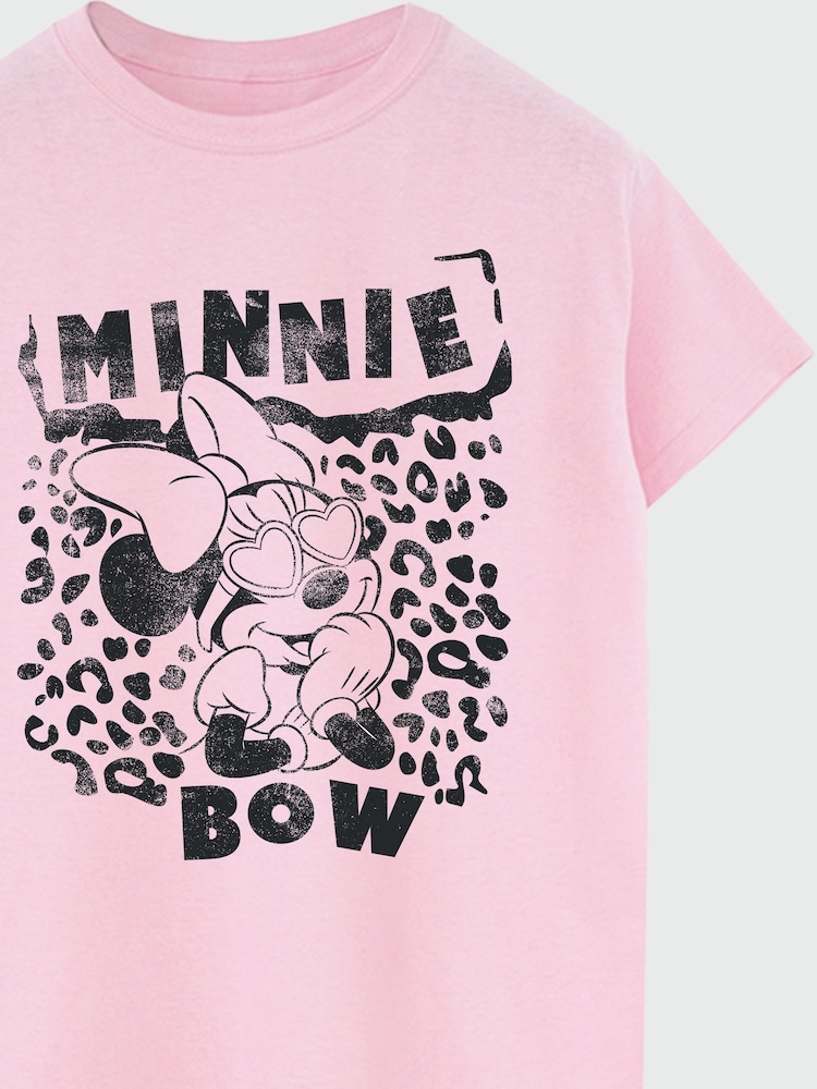 Brands In Pink Women Boyfriend Fit Leopard Print 100% Cotton Disney Minnie Mouse T-Shirt - Image 3 of 3