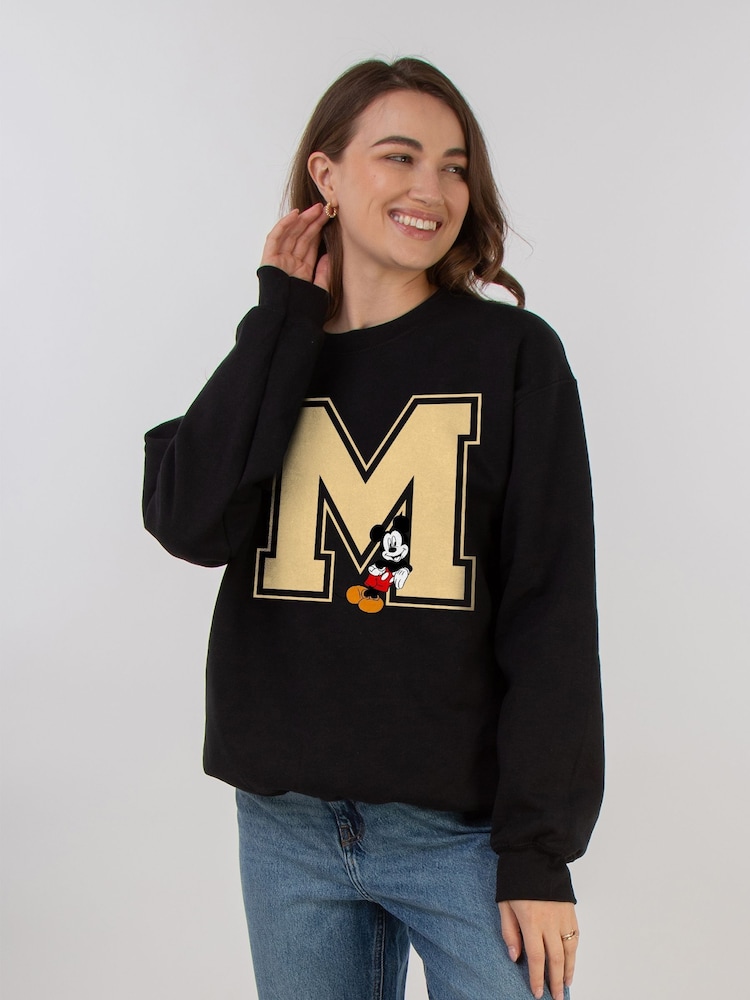 Brands In Black Disney Mickey Mouse M Leaning Womens Sweatshirt - Image 1 of 3 Brands In Black Disney Mickey Mouse M Leaning Womens Sweatshirt - Image 1 of 3