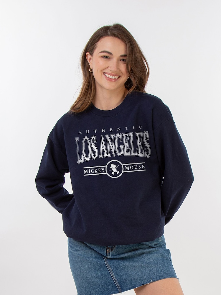 Brands In Blue Women Disney Mickey Mouse Los Angeles Varsity Sweatshirt - Image 1 of 3