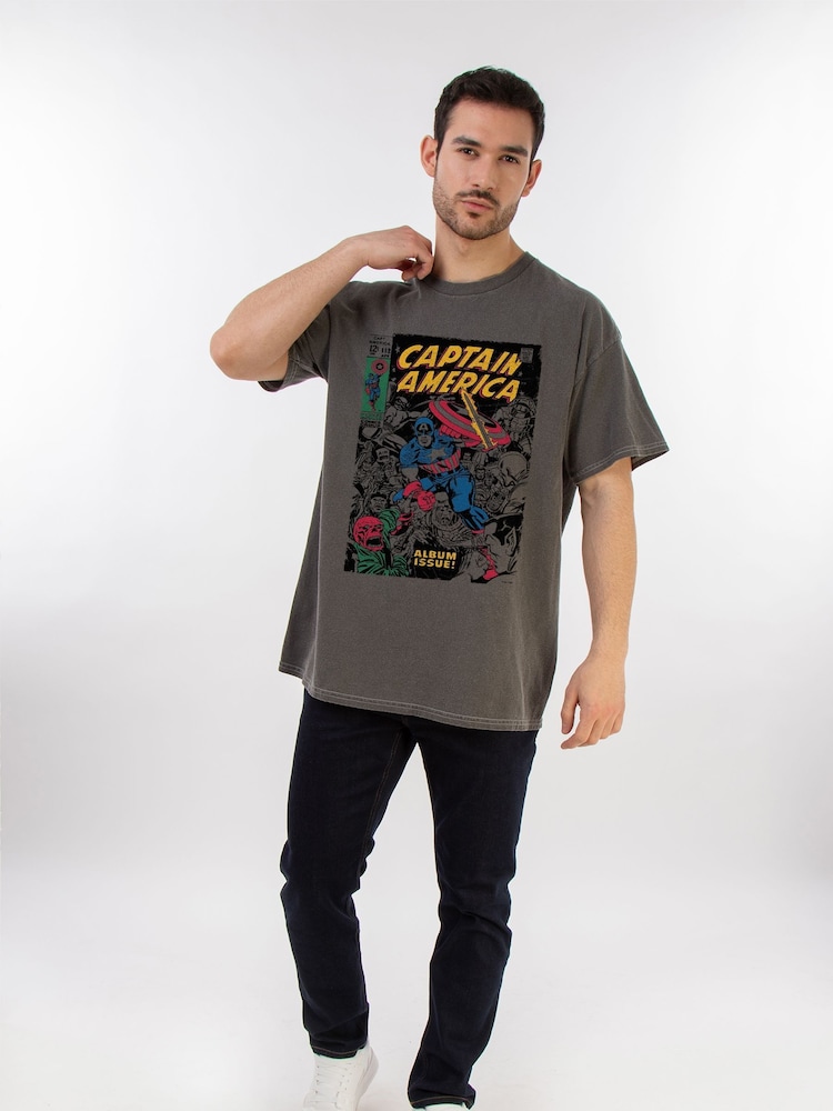 Brands In Grey Men Captain America Marvel Comics 100% Cotton Album T-Shirt - Image 1 of 4 Brands In Grey Men Captain America Marvel Comics 100% Cotton Album T-Shirt - Image 1 of 4