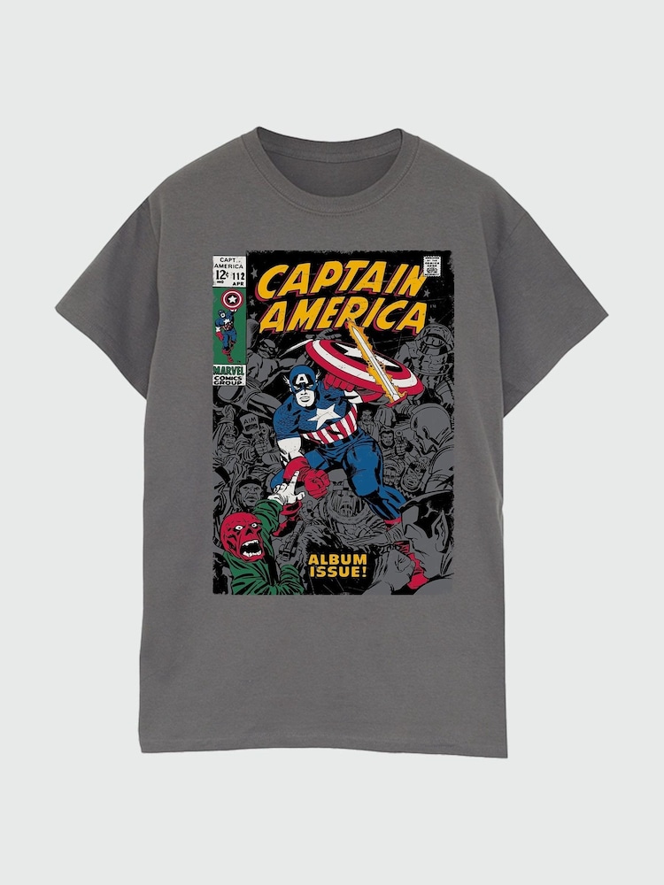 Brands In Grey Men Captain America Marvel Comics 100% Cotton Album T-Shirt - Image 2 of 3