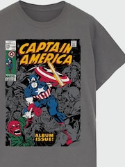 Brands In Grey Men Captain America Marvel Comics 100% Cotton Album T-Shirt - Image 3 of 3