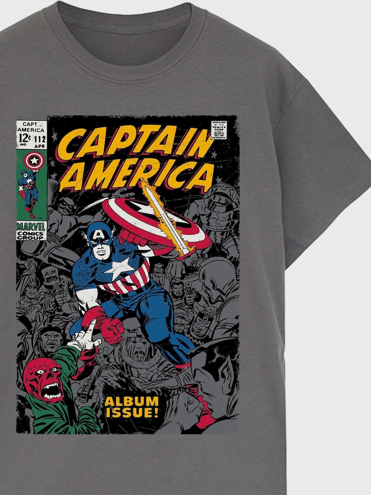 Brands In Grey Men Captain America Marvel Comics 100% Cotton Album T-Shirt - Image 3 of 3