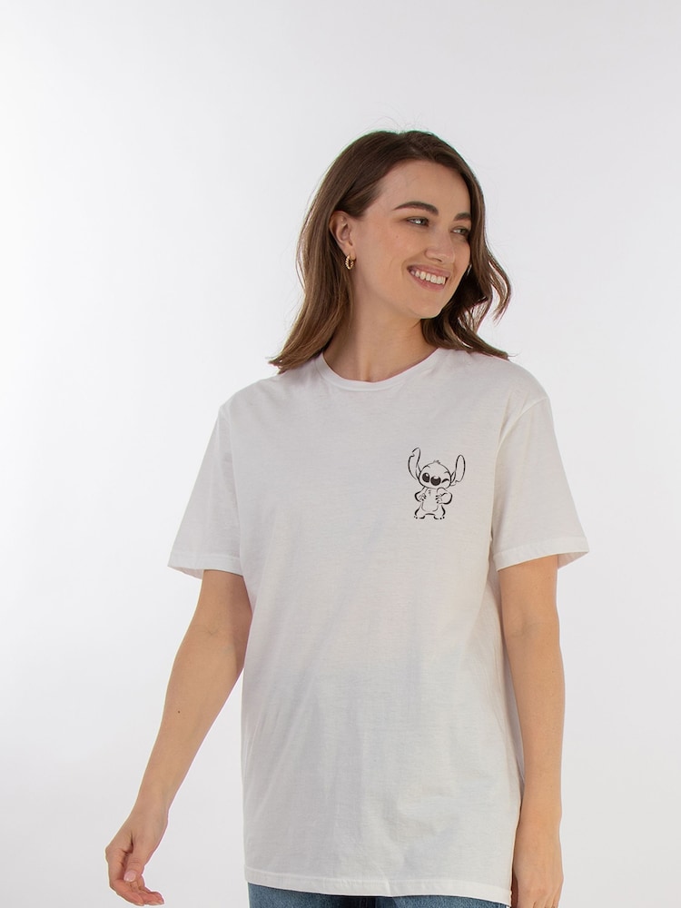 Brands In White 100% Cotton Boyfriend Fit Disney Lilo & Stitch Wink Womens T-Shirt - Image 2 of 4
