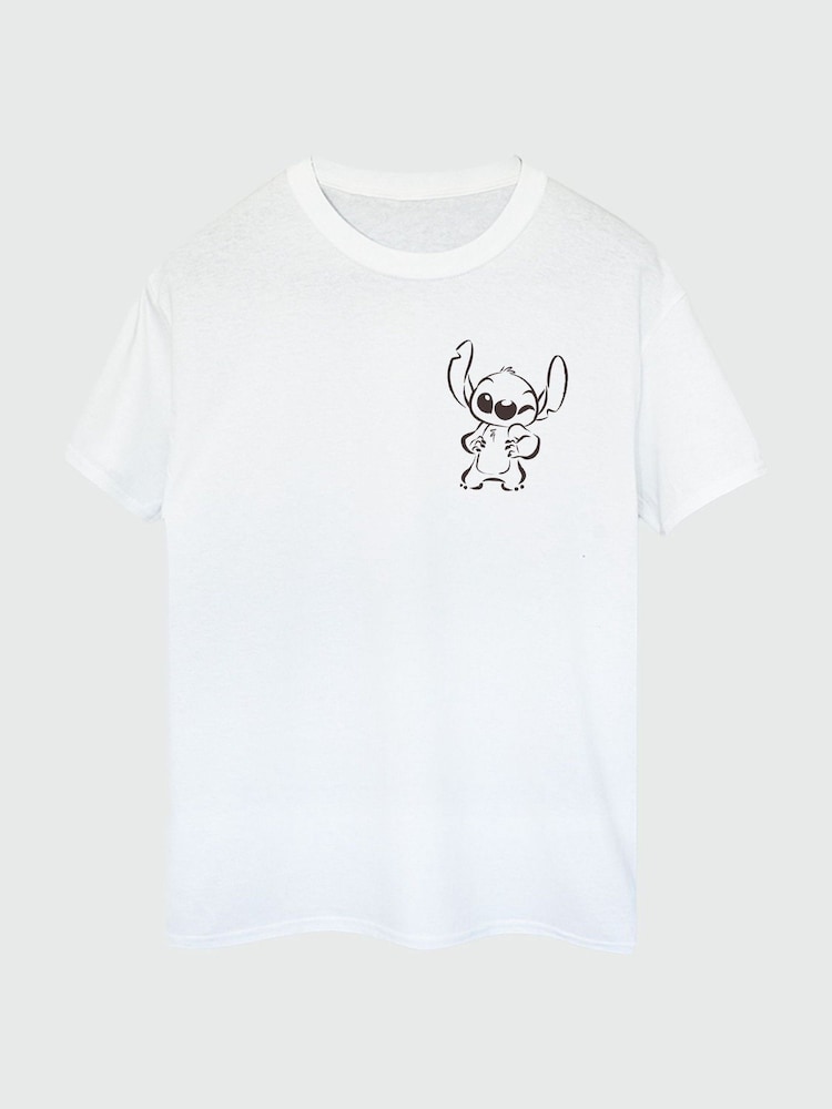Brands In White 100% Cotton Boyfriend Fit Disney Lilo & Stitch Wink Womens T-Shirt - Image 4 of 4