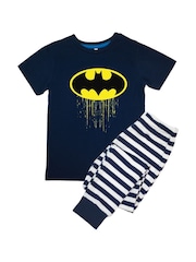 Brands In Blue Boys DC Comics Batman Drip Logo Stripes 100% Cotton Pyjamas - Image 2 of 3