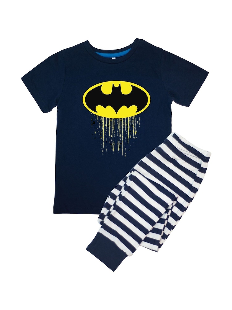 Brands In Blue Boys DC Comics Batman Drip Logo Stripes 100% Cotton Pyjamas - Image 2 of 3