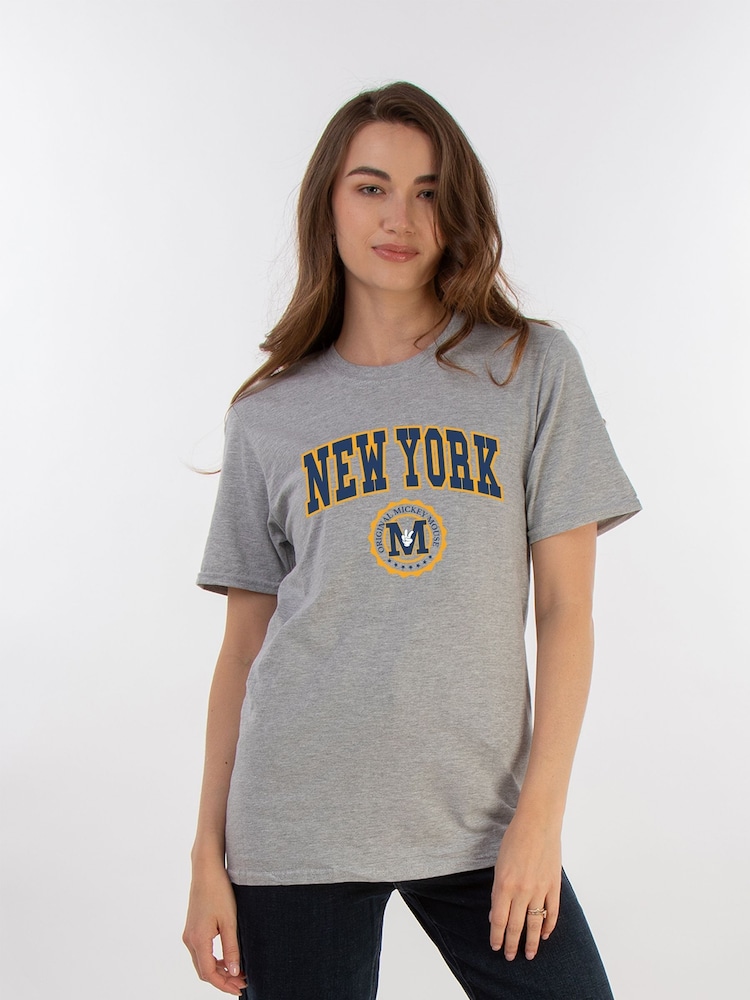 Brands In Grey Women Boyfriend Fit Disney Mickey Mouse New York Seal Heather T-Shirt - Image 1 of 3