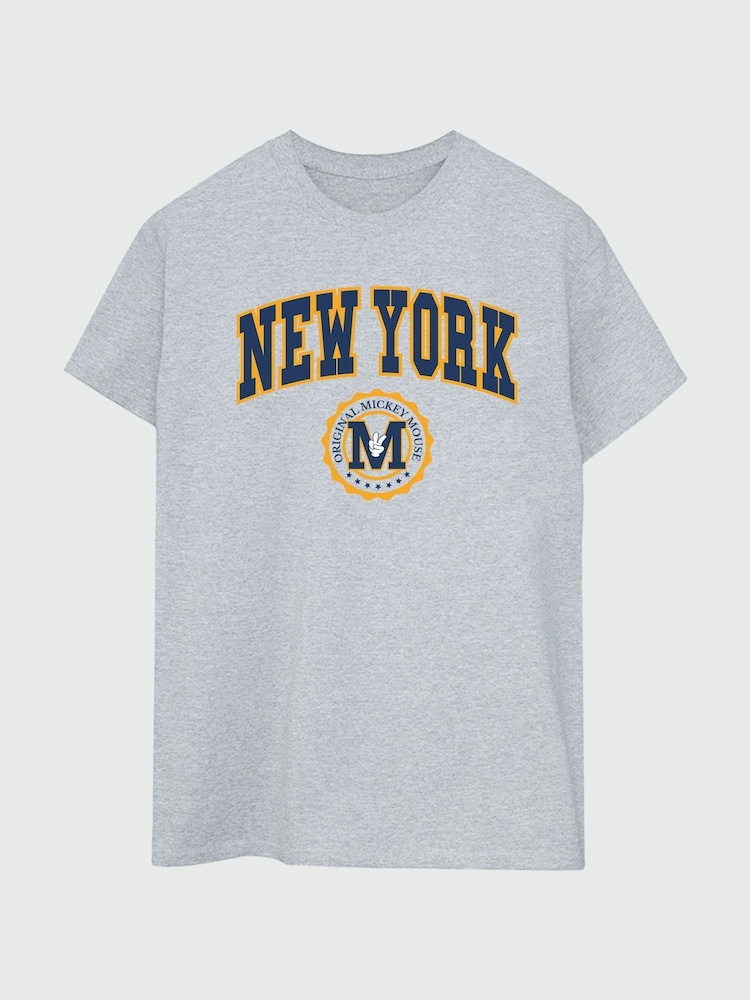 Brands In Grey Women Boyfriend Fit Disney Mickey Mouse New York Seal Heather T-Shirt - Image 2 of 3