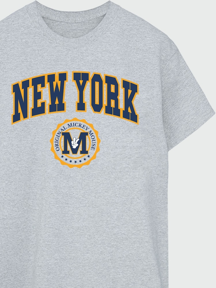 Brands In Grey Women Boyfriend Fit Disney Mickey Mouse New York Seal Heather T-Shirt - Image 3 of 3