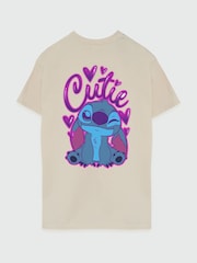 Brands In Natural Women Boyfriend Fit Disney Lilo & Stitch Cutie Graffiti 100% Cotton T-Shirt - Image 4 of 4