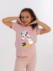 Brands In Pink Girls 100% Cotton Disney Minnie Mouse Daisy Duck Pose Hearts Pyjamas - Image 1 of 3