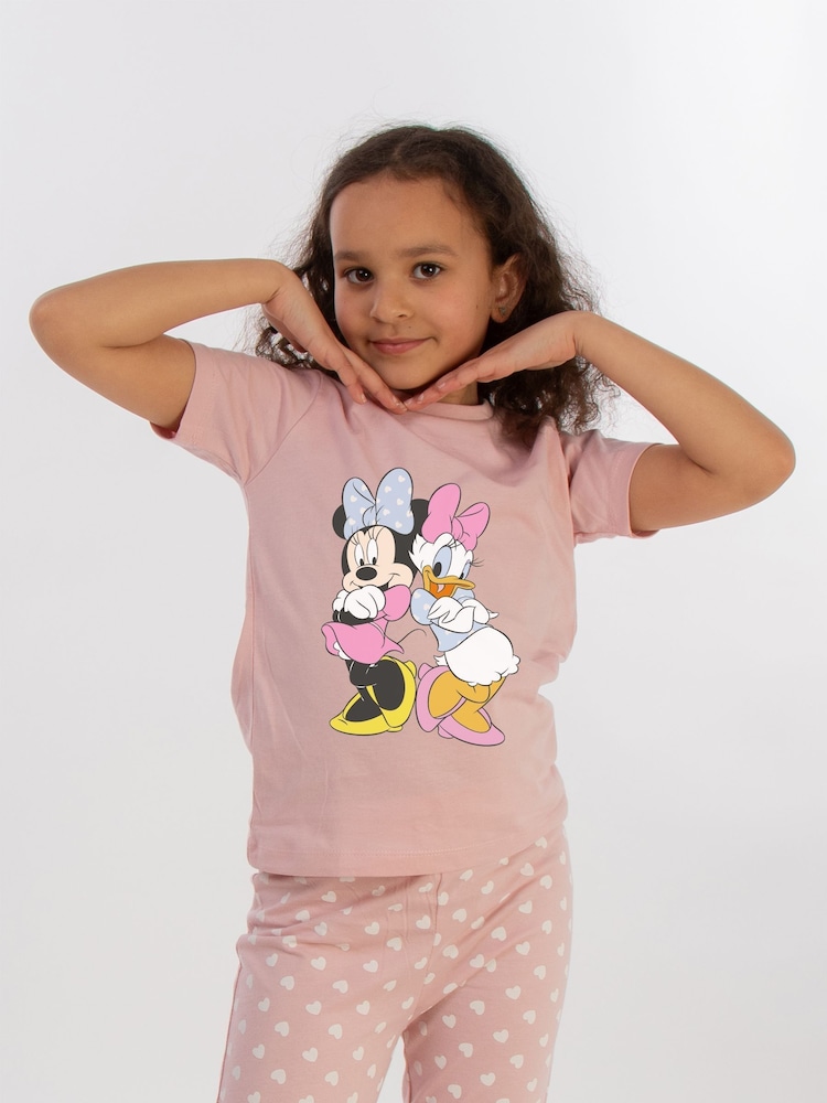 Brands In Pink Girls 100% Cotton Disney Minnie Mouse Daisy Duck Pose Hearts Pyjamas - Image 1 of 3