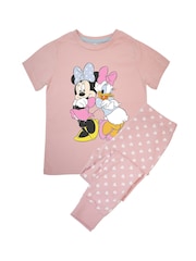 Brands In Pink Girls 100% Cotton Disney Minnie Mouse Daisy Duck Pose Hearts Pyjamas - Image 2 of 3