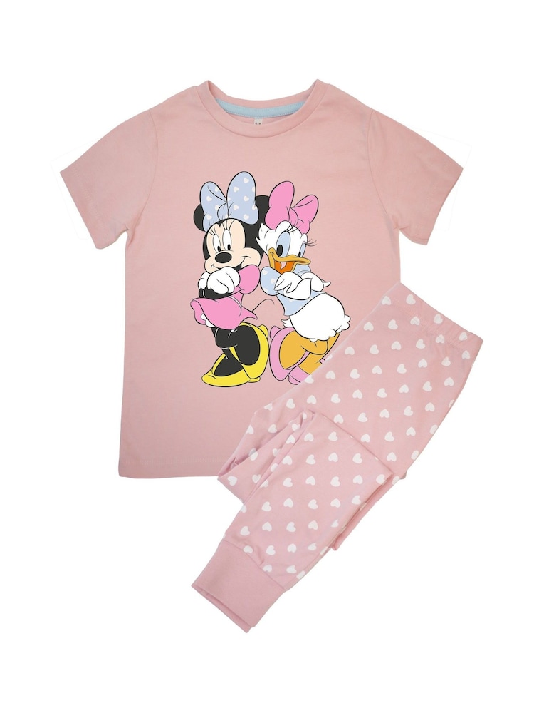 Brands In Pink Girls 100% Cotton Disney Minnie Mouse Daisy Duck Pose Hearts Pyjamas - Image 2 of 3
