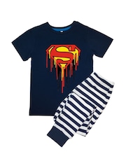 Brands In Blue Boys 100% Cotton DC Comics Superman Drip Logo Stripes Pyjamas - Image 2 of 3