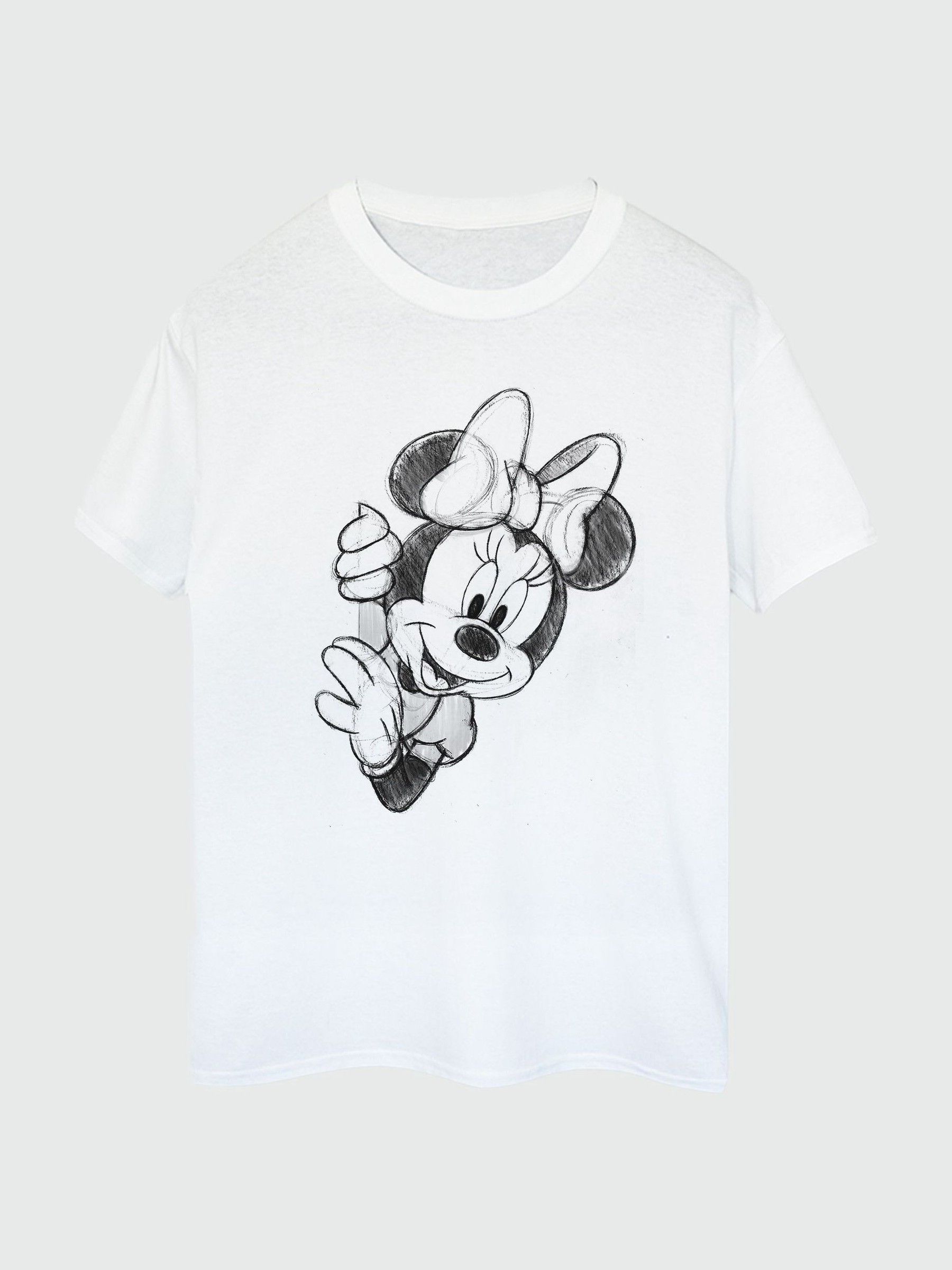 Brands In White Women Boyfriend Fit 100 Cotton Disney Minnie Mouse Sketch T Shirt