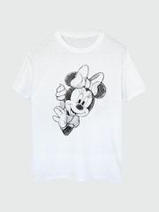 Brands In White Women Boyfriend Fit 100% Cotton Disney Minnie Mouse Sketch T-Shirt - Image 1 of 2