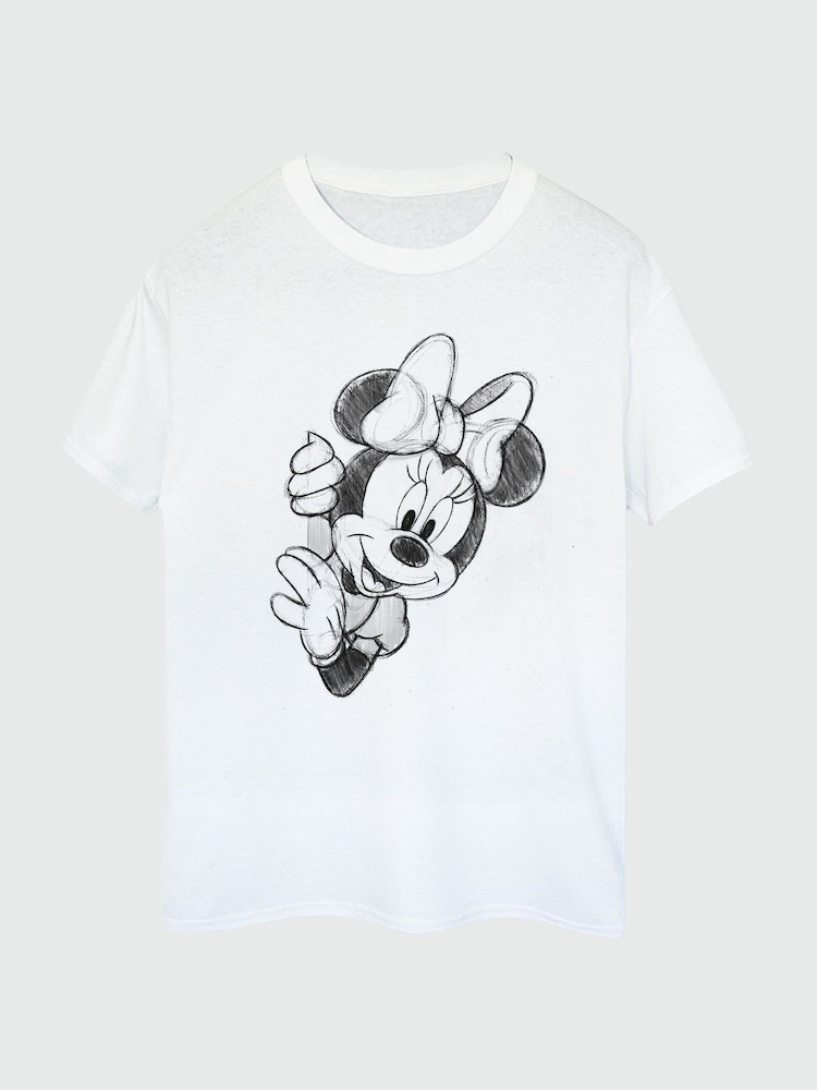 Brands In White Women Boyfriend Fit 100% Cotton Disney Minnie Mouse Sketch T-Shirt - Image 1 of 2