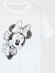Brands In White Women Boyfriend Fit 100% Cotton Disney Minnie Mouse Sketch T-Shirt - Image 2 of 2