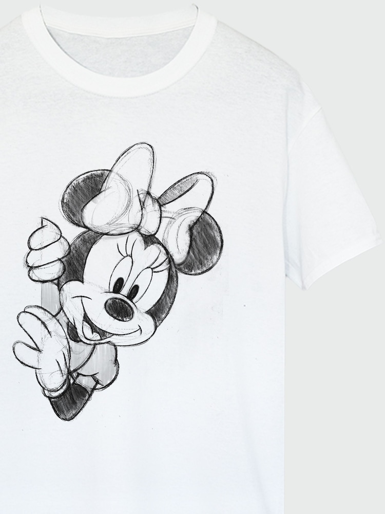 Brands In White Women Boyfriend Fit 100% Cotton Disney Minnie Mouse Sketch T-Shirt - Image 2 of 2