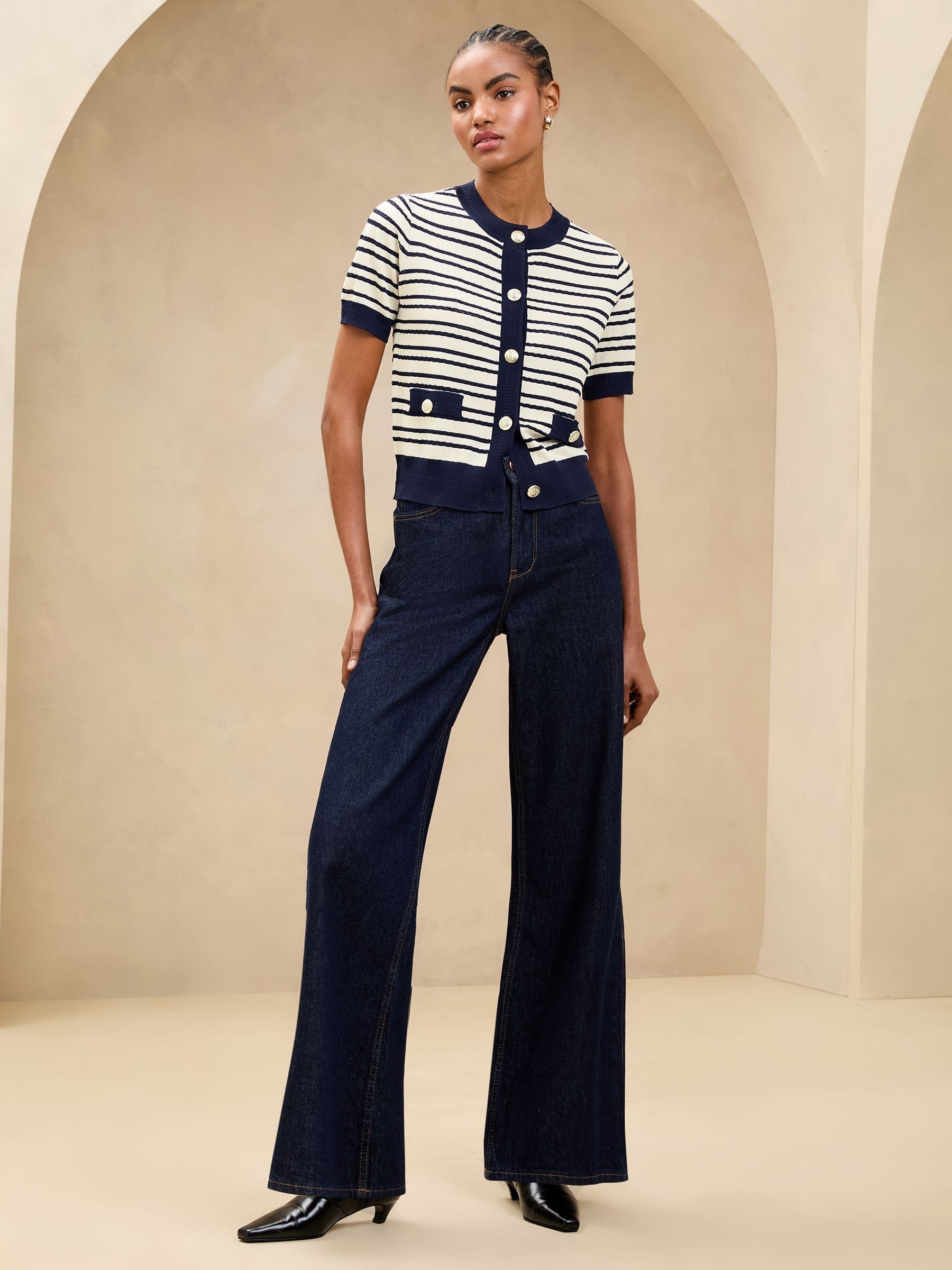 Buy Lipsy Navy Short Sleeve Buttoned Knitted Cardigan from the