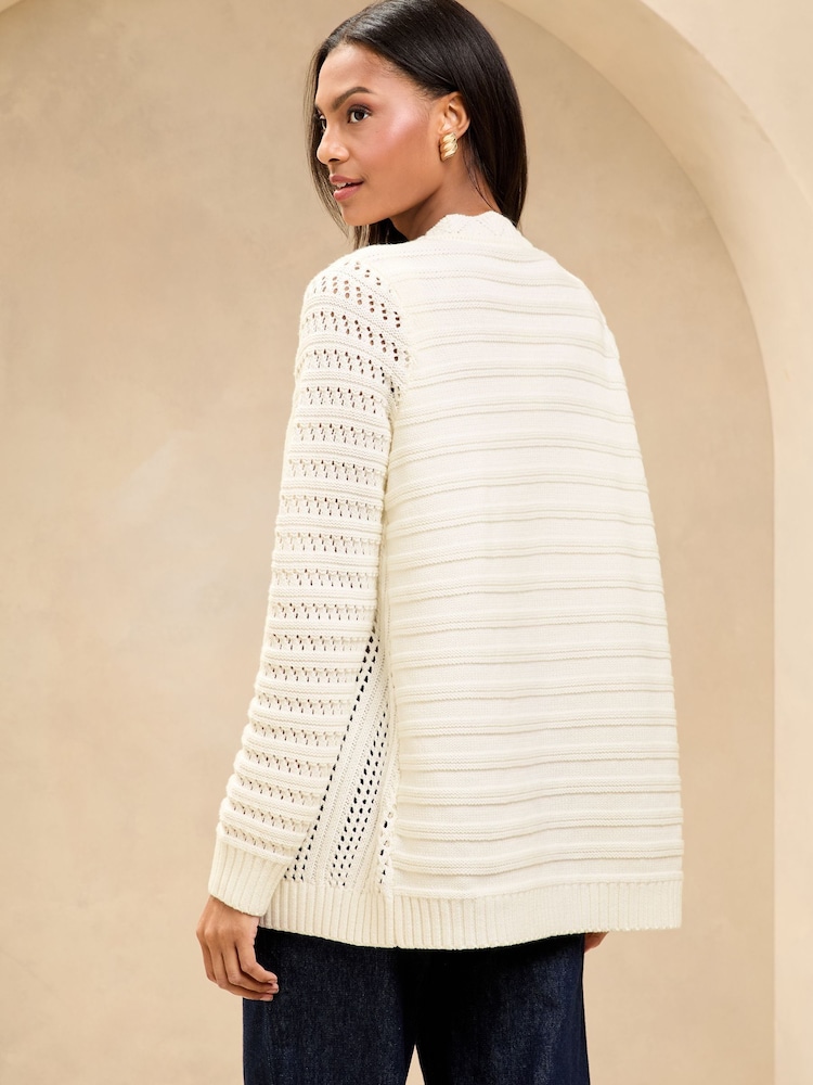 Lipsy Ivory Knitted Pretty Stitch Crochet Long Cardigan - Image 4 of 4