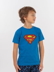 Brands In Blue Boys 100% Cotton DC Comics Superman Logo Royal Camo Pyjamas - Image 1 of 2