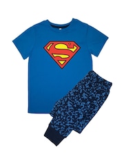 Brands In Blue Boys 100% Cotton DC Comics Superman Logo Royal Camo Pyjamas - Image 2 of 2