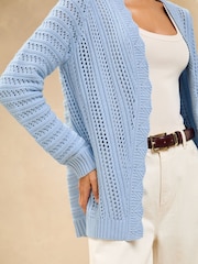 Blau - Lipsy Knitted Pretty Stitch Crochet Long Cardigan - Image 1 of 4