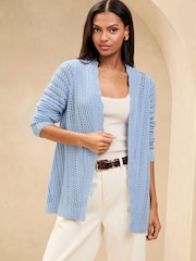 Blau - Lipsy Knitted Pretty Stitch Crochet Long Cardigan - Image 2 of 4