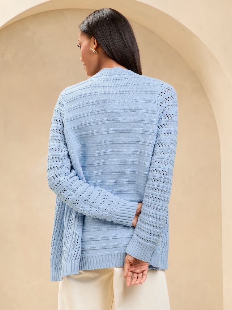 Blau - Lipsy Knitted Pretty Stitch Crochet Long Cardigan - Image 4 of 4