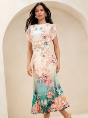 Lipsy White Printed Ombre Floral Tulip Sleeve Fit And Flare Midi Dress - Image 2 of 5