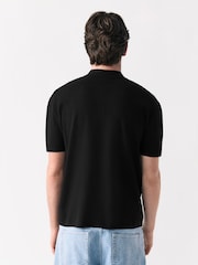 Black Quarter Zip Relaxed Fit Premium Short Sleeve Knit Polo Shirt - Image 3 of 8