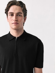 Black Quarter Zip Relaxed Fit Premium Short Sleeve Knit Polo Shirt - Image 4 of 8