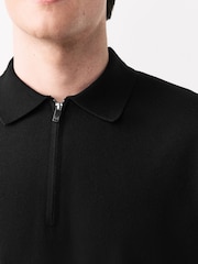 Black Quarter Zip Relaxed Fit Premium Short Sleeve Knit Polo Shirt - Image 5 of 8