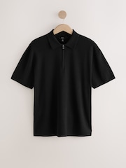 Black Quarter Zip Relaxed Fit Premium Short Sleeve Knit Polo Shirt - Image 6 of 8