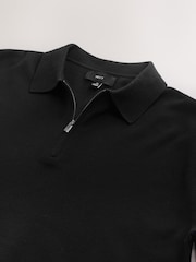 Black Quarter Zip Relaxed Fit Premium Short Sleeve Knit Polo Shirt - Image 8 of 8