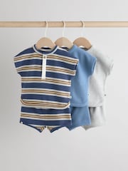 Blue Striped Baby Tops and Shorts Set 6 Piece - Image 1 of 12